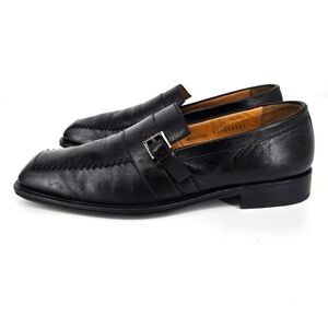 LUXURY Mezlan "VENEZIA" Single Monk Strap Loafers Men 10.5 M Black Leather Shoes
